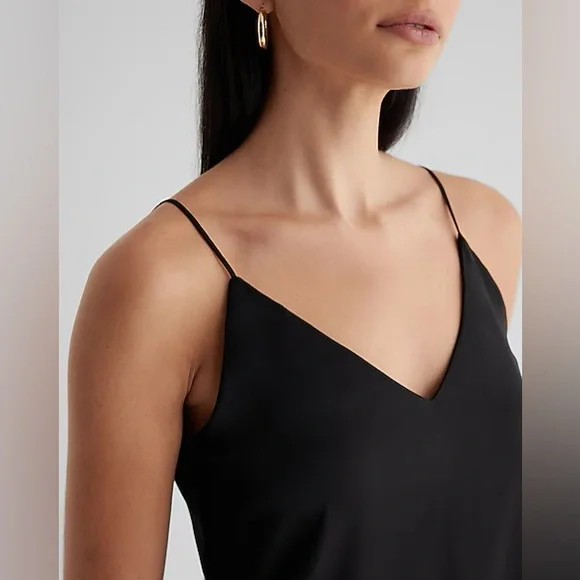 Express Satin V-Neck Downtown Cami - Black - Size Small - Picture 3 of 5